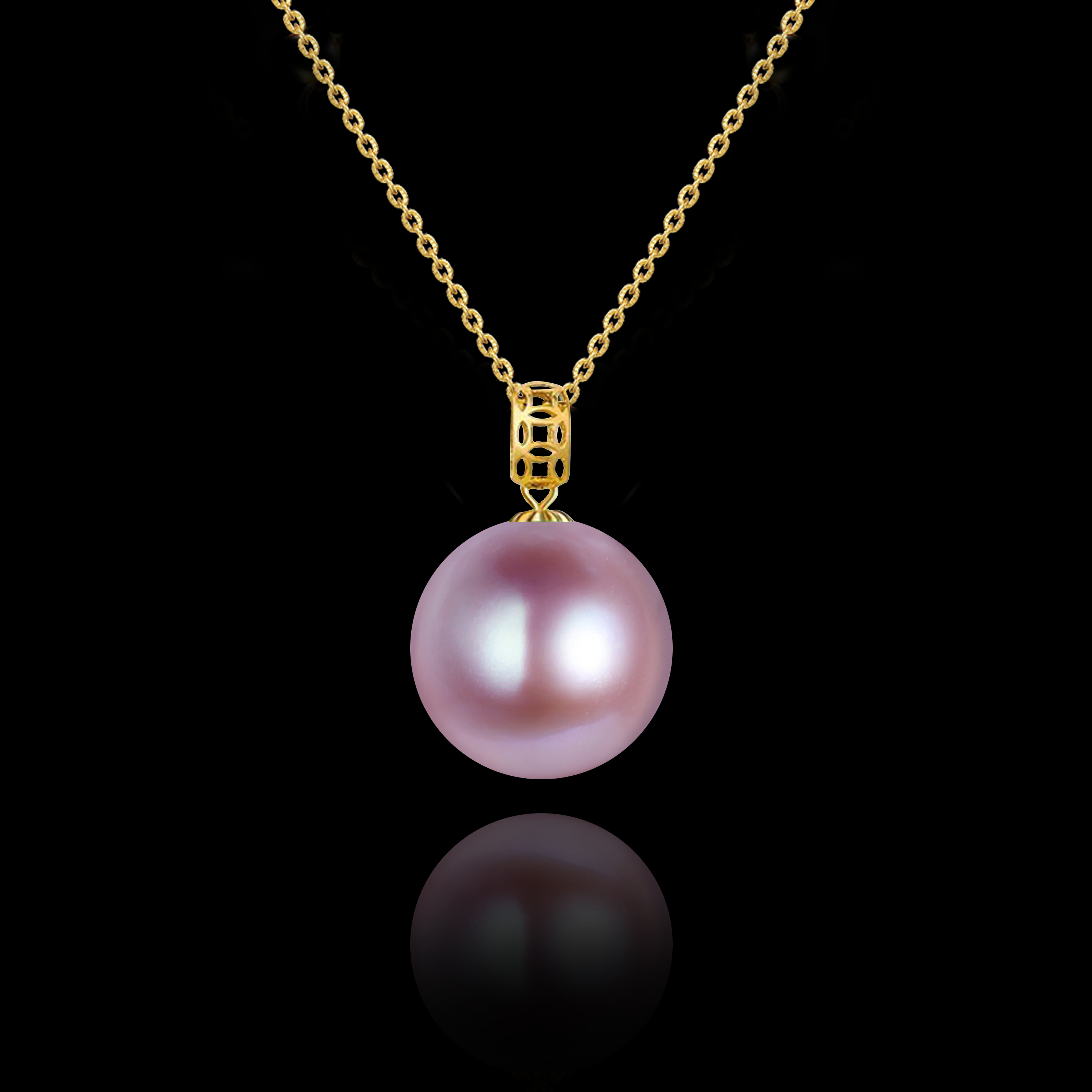 香港安伯曼爱迪生紫珠18K金铜钱扣头配银链子10-11mm