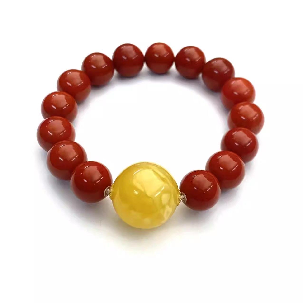 安伯曼18K金花贴片蜜蜡大圆珠九口南红满色满肉手串12-18mm,珠宝/钻石/翡翠,手饰,淘宝优惠券,粉丝福利购,淘宝优惠卷