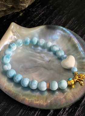 安伯曼胖牙牙爱心碎银两海纹石设计款手串8-9mm