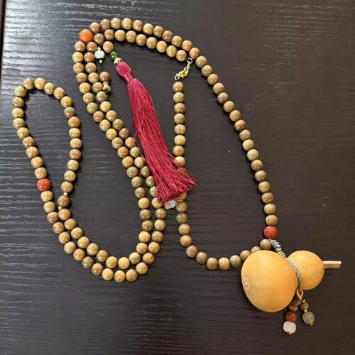 葫芦925银14K注金南红和田玉回流老蜜蜡翡翠流苏绿檀木珠手机链挂
