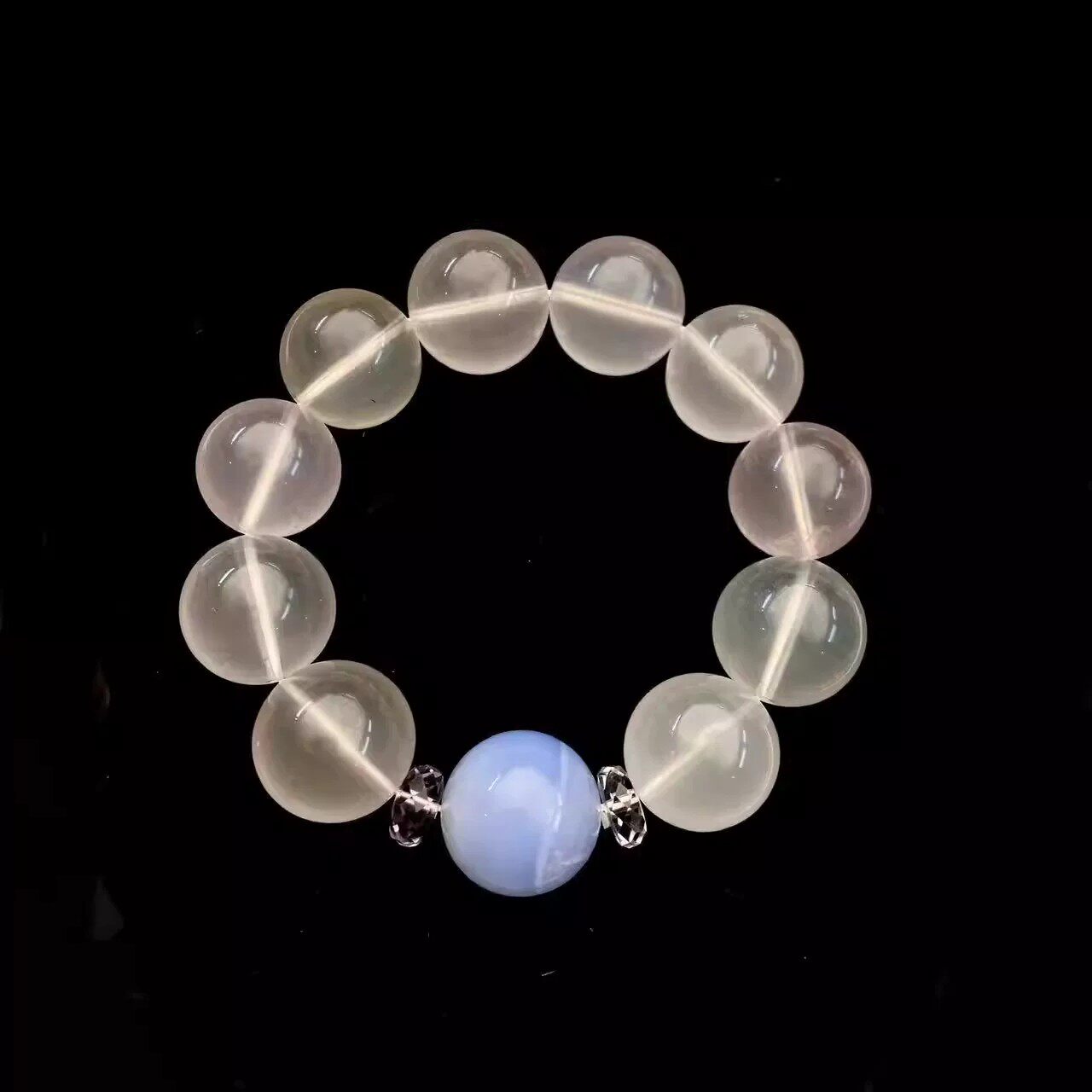 安伯曼莫桑比克星光粉水晶六芒星紫黄晶隔片蓝纹玉髓手串15-16mm