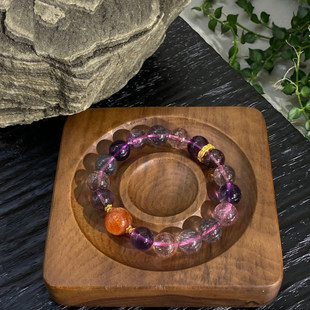 安伯曼18K金小蛮腰花隔片金太阳黑加仑超七手串10-11mm