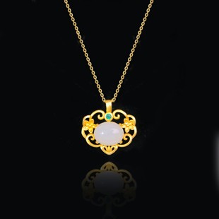 安伯曼和田白玉如意平安锁镂空配银项链