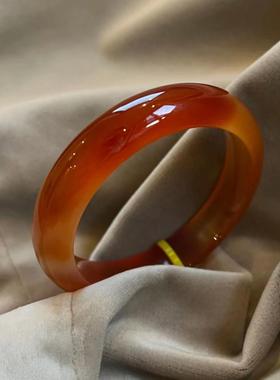 珍玉 天然红玛瑙手镯民族风红色手镯扁条饰品