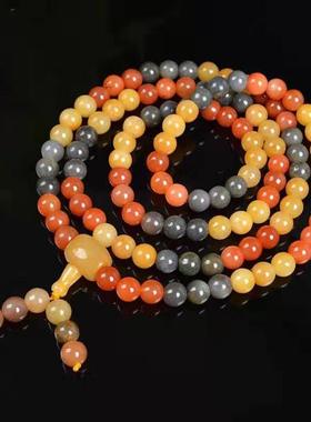 新疆金丝玉手串戈壁玉108颗手链圆珠项链直播货源七彩玉石佛珠