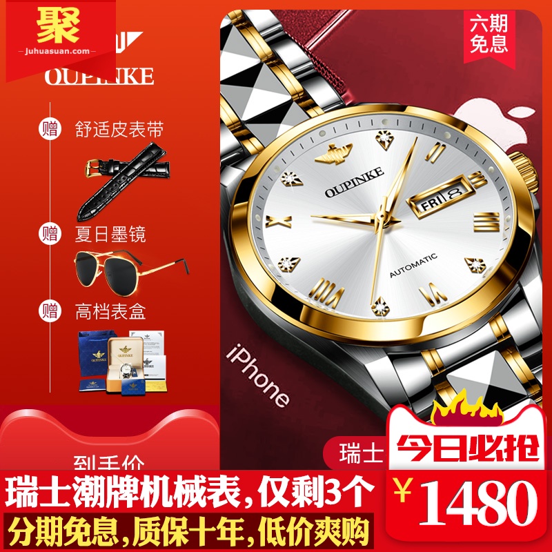 正品瑞士欧品客进口名牌手表男士男表机械表世界十大品牌高档名表