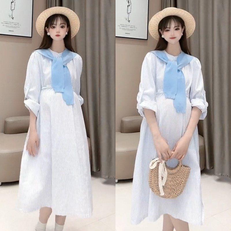 孕妇装2023春季连衣裙套装显瘦时尚薄款孕妇裙子气质夏天减龄潮妈