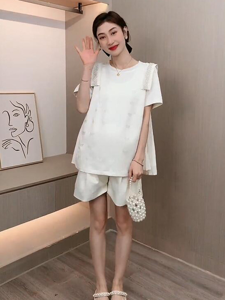 孕妇套装夏季两件套时尚潮妈外出短裤夏装薄款女夏天外穿产检网红