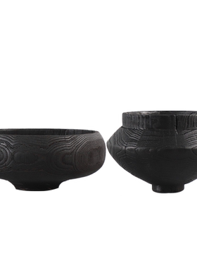 室内新中式风艺术木质花盆装饰品