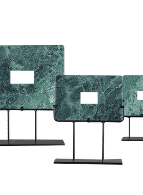 新中式风铁艺玉石天然方形摆件