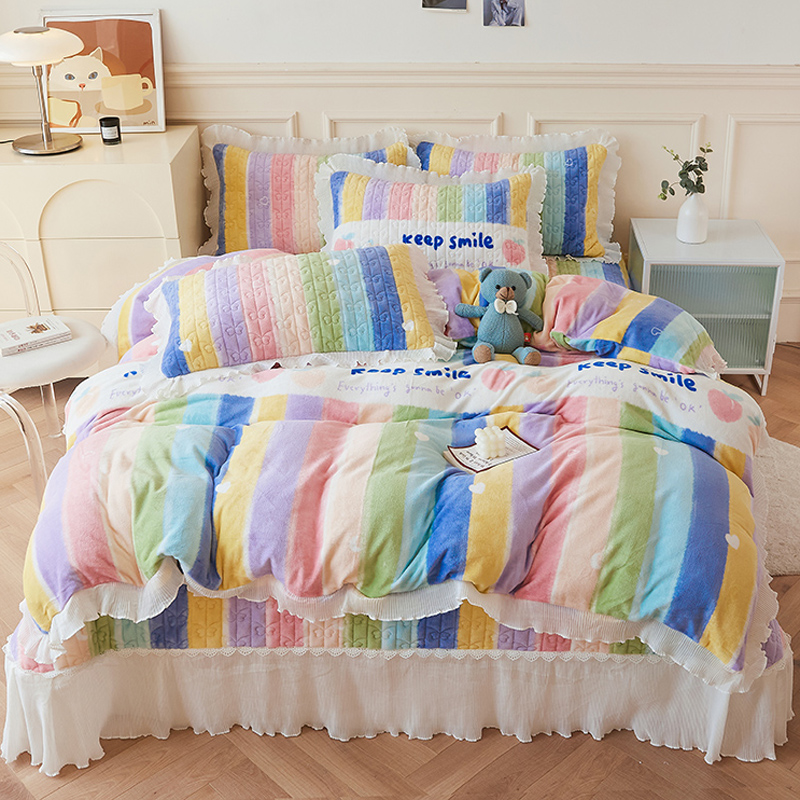 冬季保暖a类牛奶绒被套单件加厚双面珊瑚绒200x230小清新花边被罩