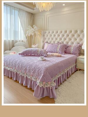 高端牛奶丝绒床套，羊毛衬里到Heattech公主风格加厚绗缝床床单三