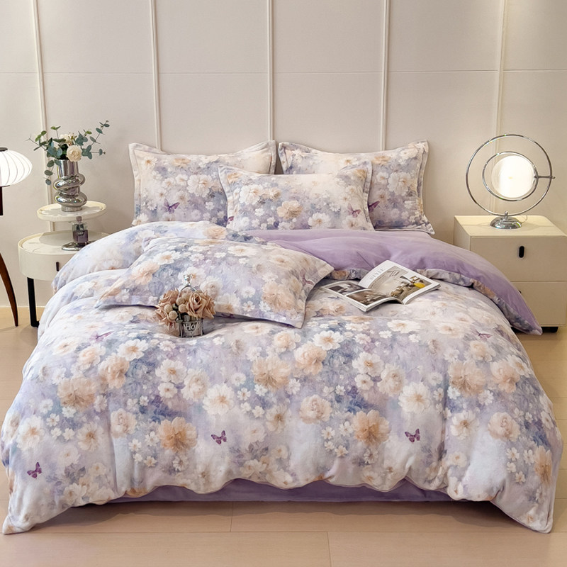 新款高端数码印花全消光牛奶绒被套单件轻奢双面加绒被罩加厚保暖