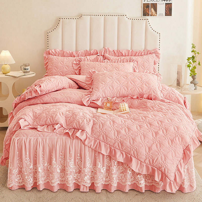 a类全夹棉四件套床裙款高档蕾丝花边加厚被套四季通用1.8床上用品