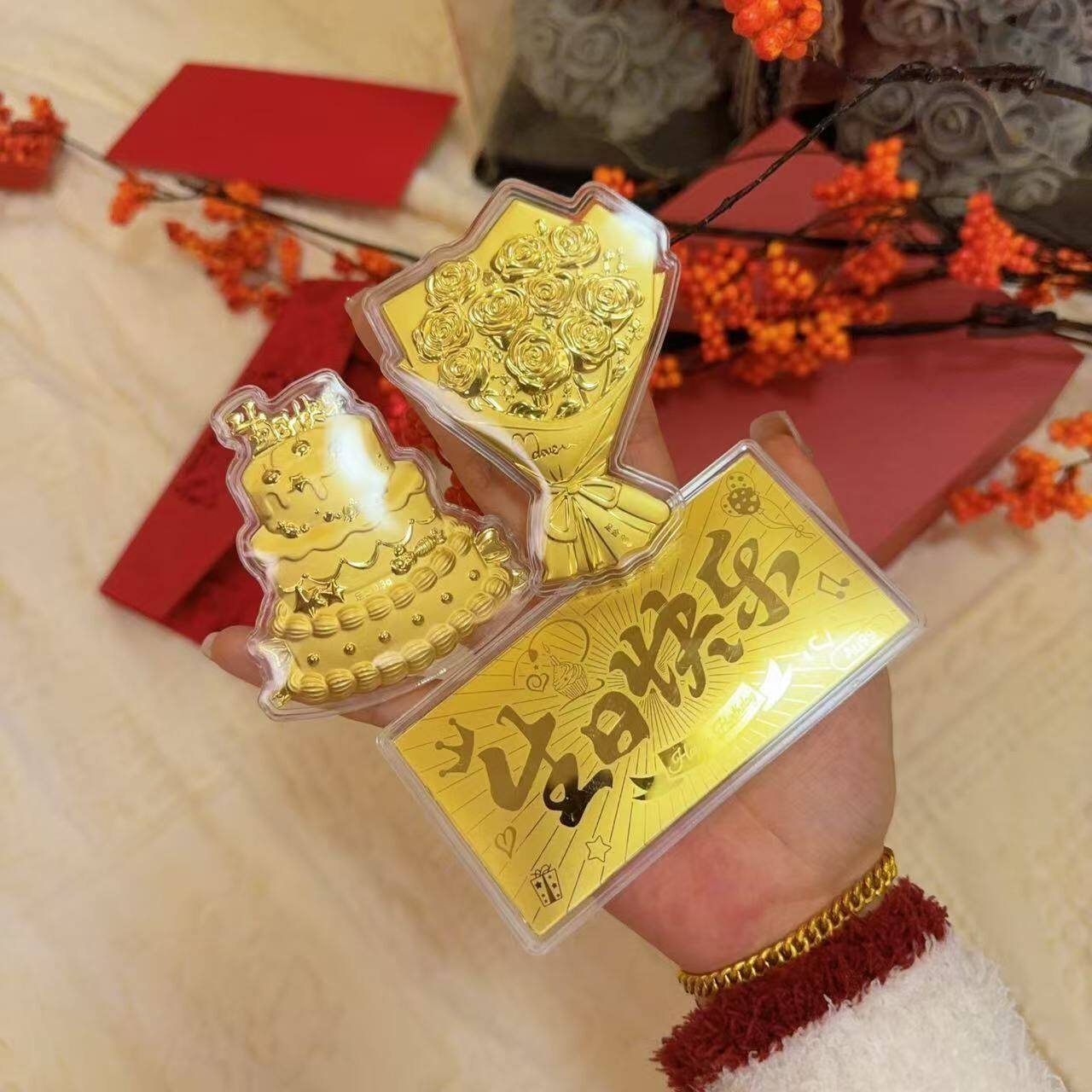 黄金生日蛋糕金片送女友老婆礼物