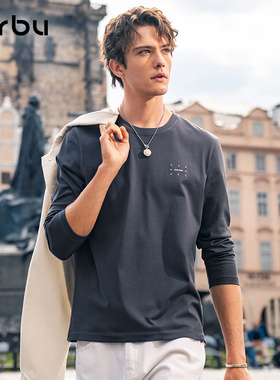 MrBu布先生长袖t恤男士卫衣字母印花美式休闲圆领上衣灰色KT15653