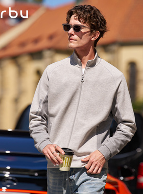 MrBu布先生长袖外套男款运动风立领拉链开衫灰色插肩时尚KT16632