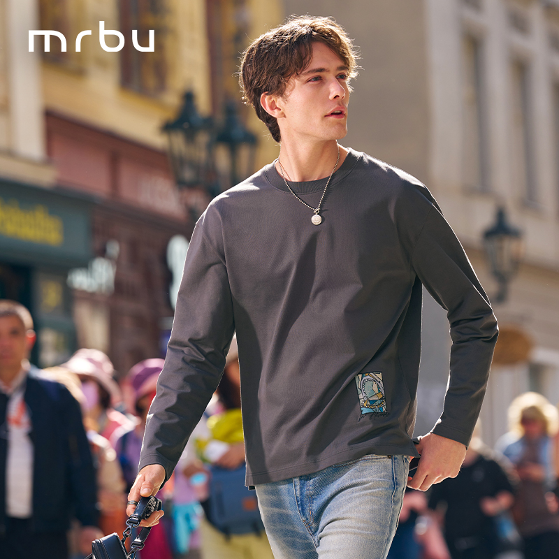 MrBu布先生长袖T恤灰色男插画