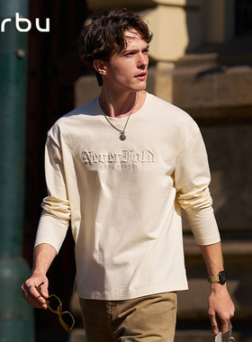 MrBu布先生长袖圆领T恤上衣男款杏色时尚3D刺绣宽松休闲KT16568