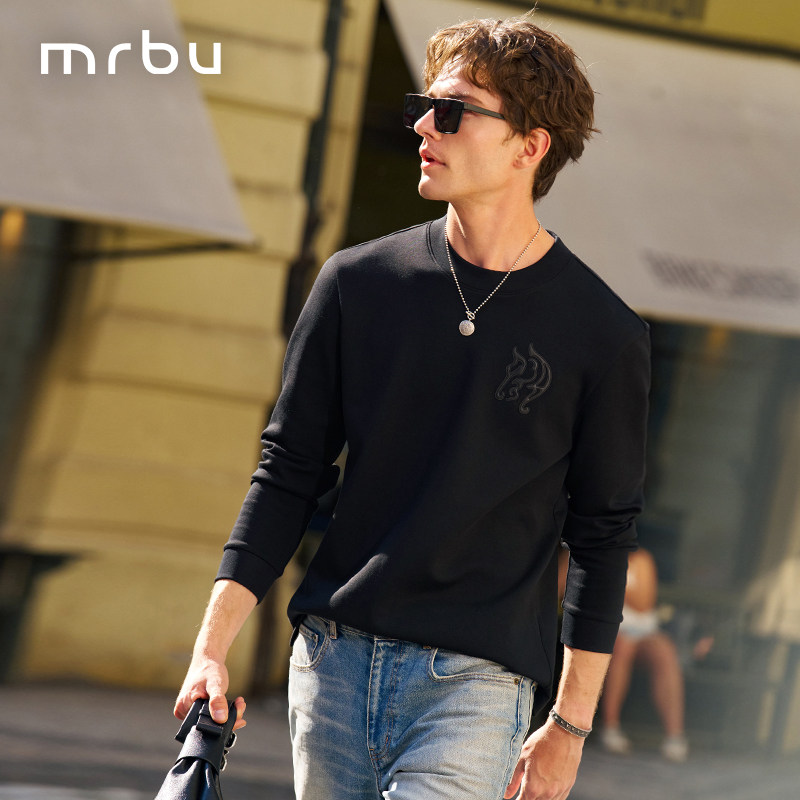 MrBu布先生热胆长袖T恤圆领男士秋冬新款加厚保暖刺绣KT16580断码