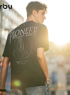 MrBu布先生廓形纯棉长绒棉字母印花圆领短袖男士t恤衫夏季GT15233