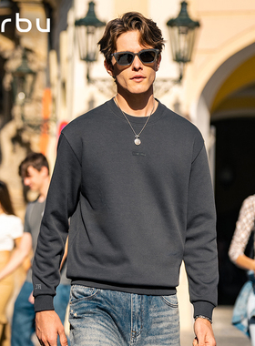 MrBu布先生圆领套头卫衣男士宽松长袖上衣灰色高级上装百搭断码