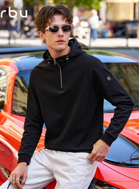 MrBu布先生贴身薄卫衣男款机能运动风黑色半拉链秋冬连帽KT16596