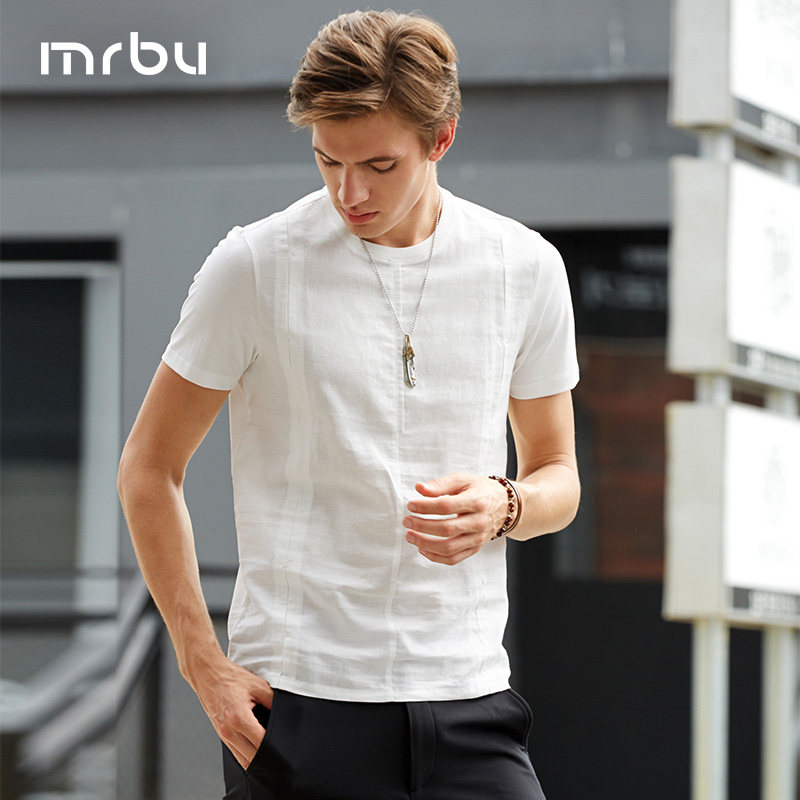 MrBu布先生短袖T恤男士夏季透气正肩圆领亚麻休闲时尚上衣GT16509