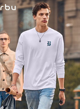 MrBu布先生长袖T恤衫男士打底秋冬上衣重磅廓形纯棉立体印花断码