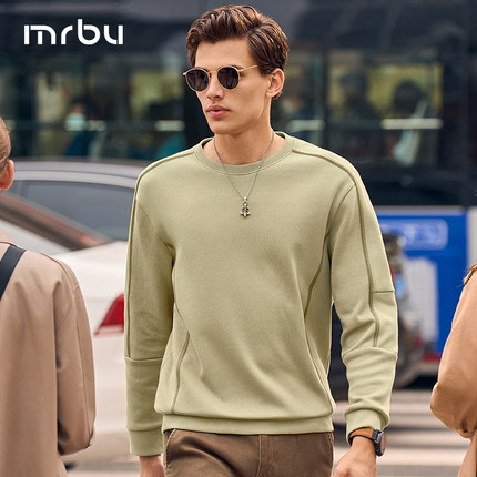 MrBu布先生重磅圆领卫衣男款秋冬拼接设计感绿色长袖上衣KT01673