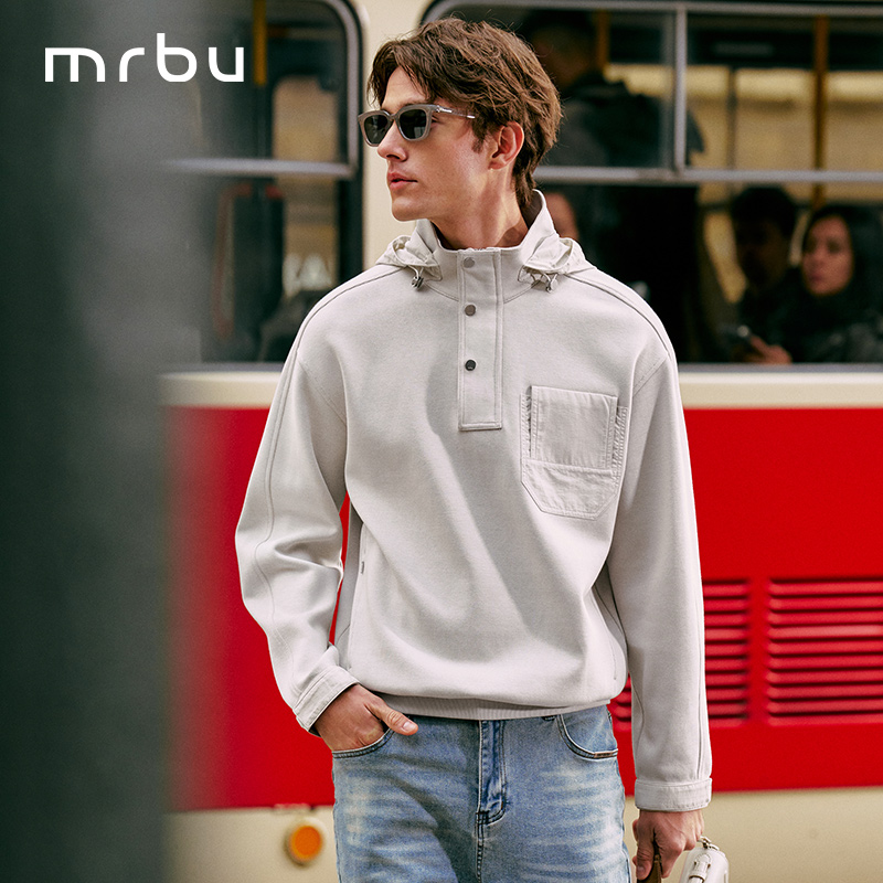 MrBu布先生灰色连帽卫衣男机能风
