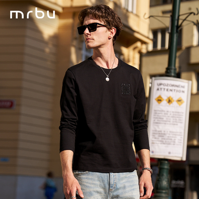 布先生黑色长袖新款T恤男上衣