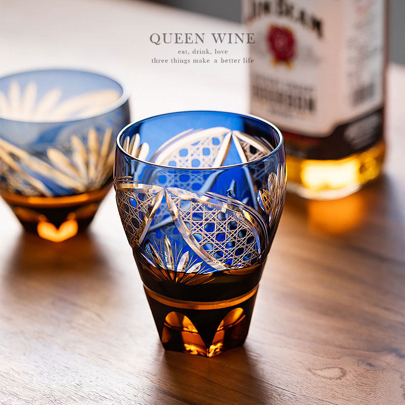 现货 酒女王日本进口佐佐木水晶玻璃彩花切子手工威士忌杯水杯