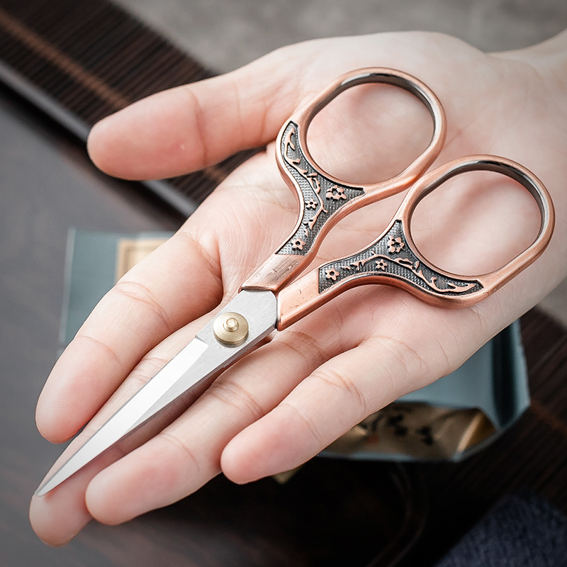 中式复古小剪刀家用创意不锈钢茶道茶叶袋茶包线头剪子手工剪纸刀