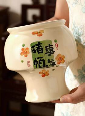 轻奢中式陶瓷花盆现代简约手绘家用高脚蝴蝶兰三角梅专用花卉套盆