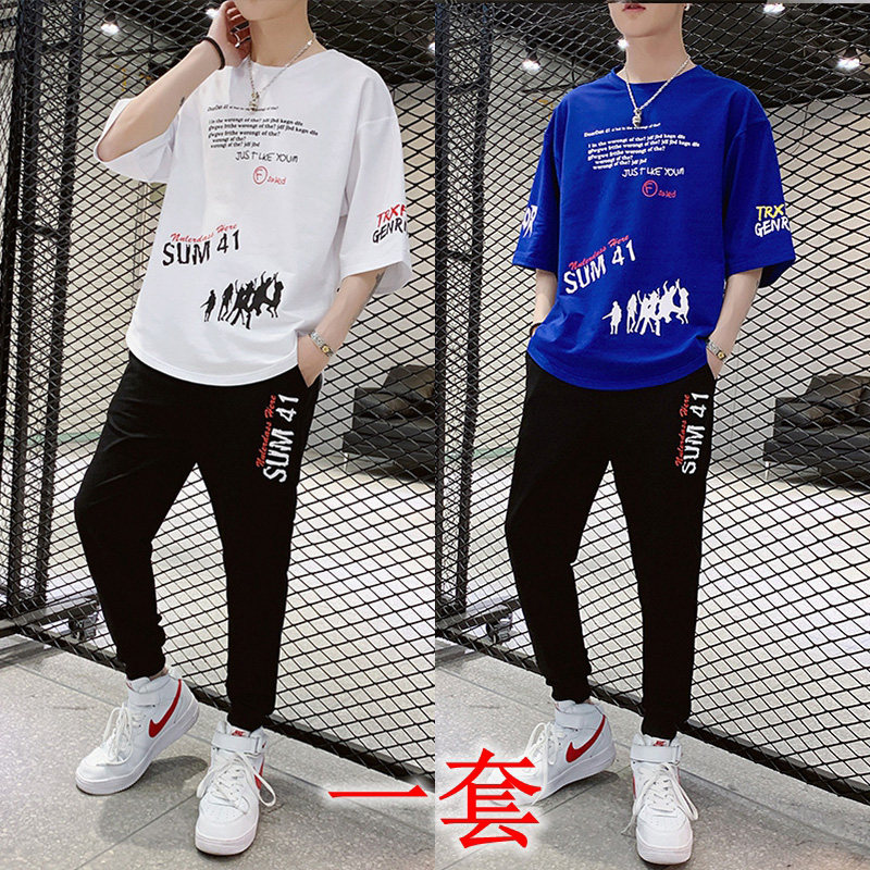 杰克森马 阁堡短袖套装男夏季学生T恤潮流一套休闲运动套装潮牌