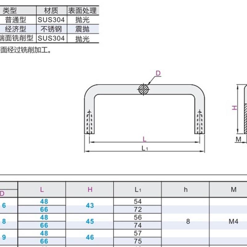 不锈钢圆型拉手 XAE01/31-D6/D8/D9-L48/L66/L100-H43/H45/H46