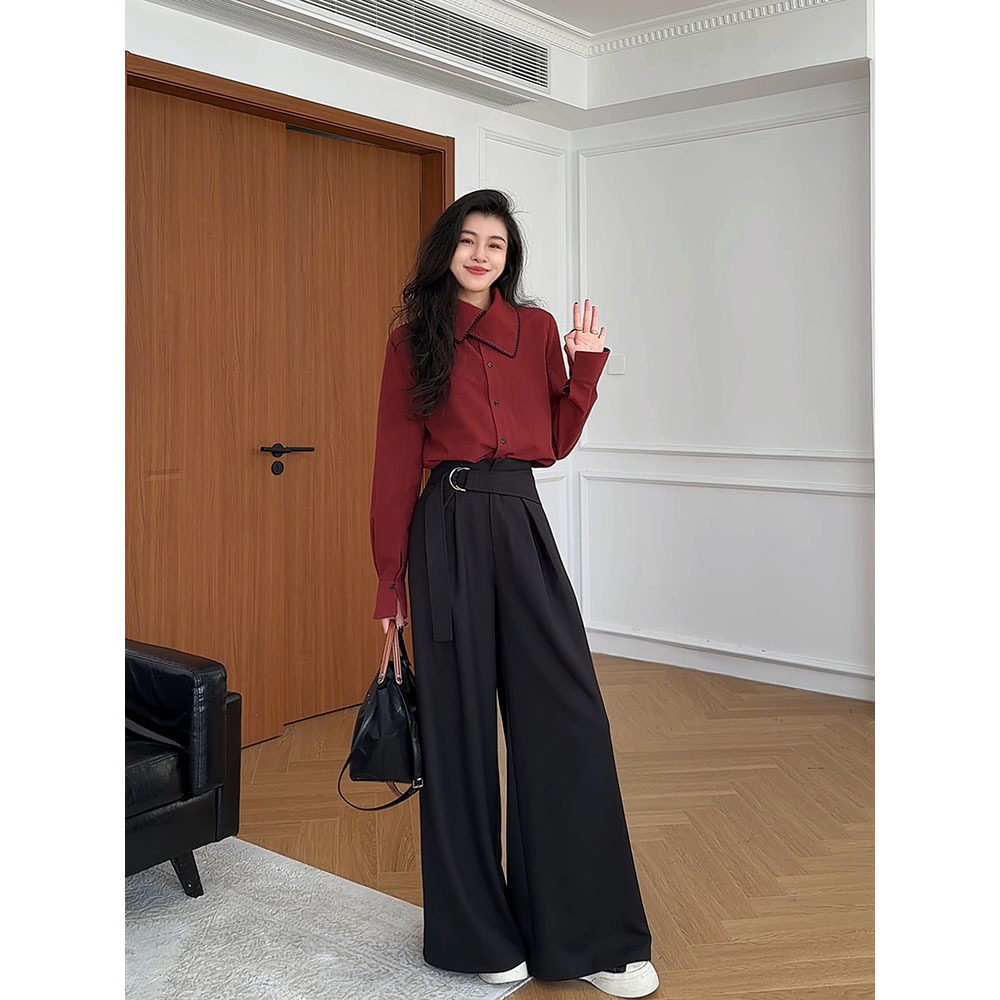 张阿星【时髦聚焦】别致衬衫领显白红衬衫+绑带收腰质感阔腿裤,女装/女士精品,时尚套装,淘宝优惠券,粉丝福利购,淘宝优惠卷
