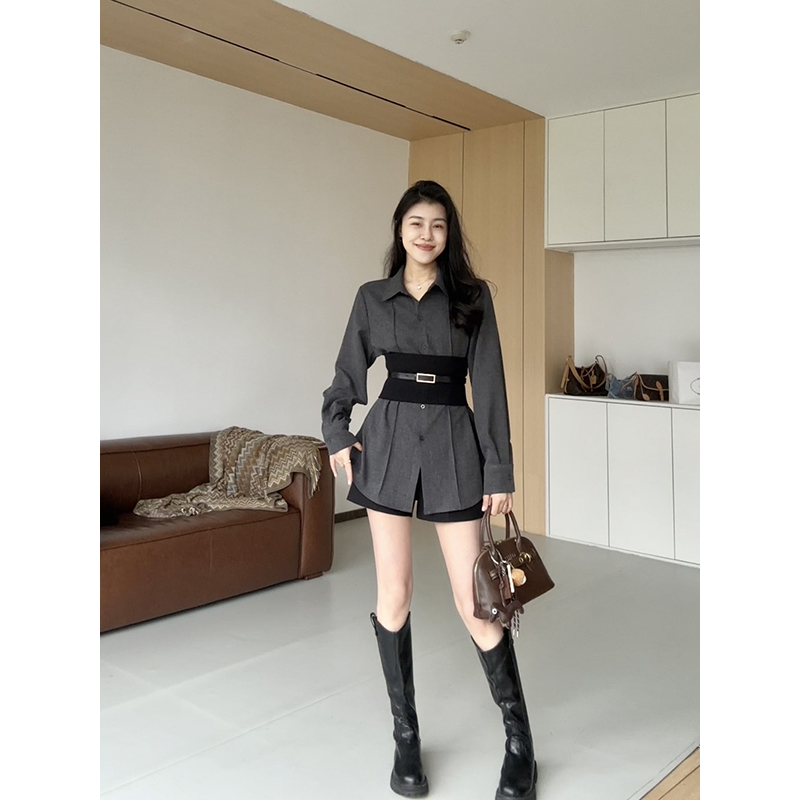 张阿星【美院艺术生】年新款腰封收腰加厚磨毛绒保暖百搭衬衫