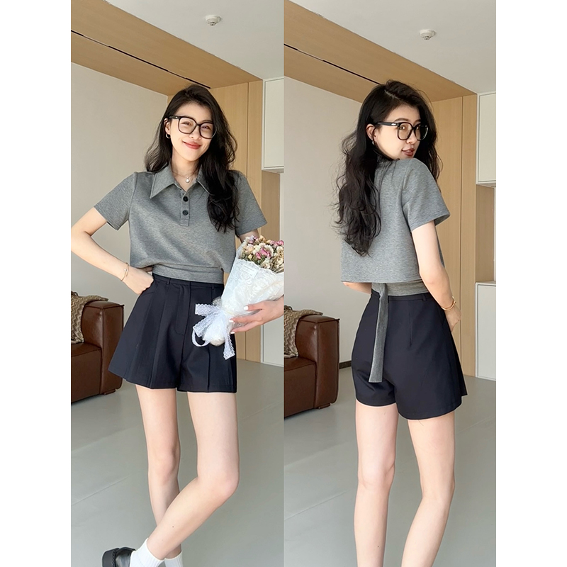 张阿星【波琳女孩】慵懒小心机收腰显瘦短袖T+遮肉短裤W424Y07951