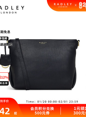 Radley英国奢品黑色牛皮斜挎包小方包经典耐脏百搭出行通勤22FW