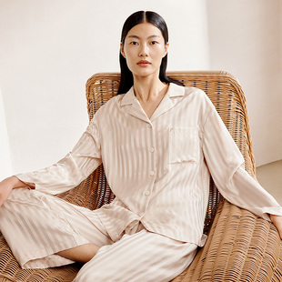 畅想 两件套条纹桑蚕丝家居服可外穿 Wensli 万事利真丝睡衣套装
