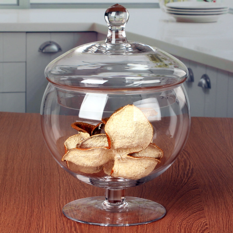 玻璃糖果罐别墅摆件装饰玻璃瓶欧式储物罐台面花瓶高脚玻璃罐带盖