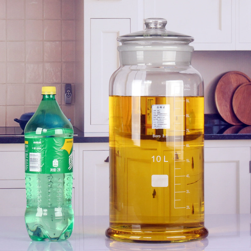 泡酒玻璃瓶加厚耐热带刻度广口玻璃酿酒坛酒缸泡酒罐10斤20斤30斤