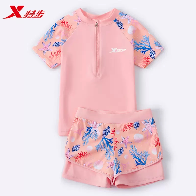 特步儿童泳衣女童中大童2025新款女孩分体游泳衣专业训练游泳套装