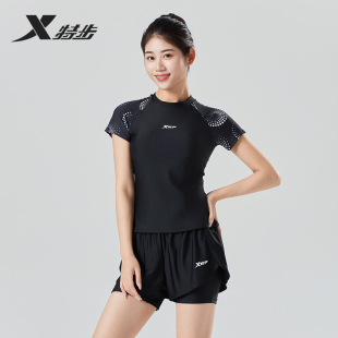 短袖 特步泳衣女分体2025新款 泳装 大码 保守微胖女孩遮肉泡温泉 爆款