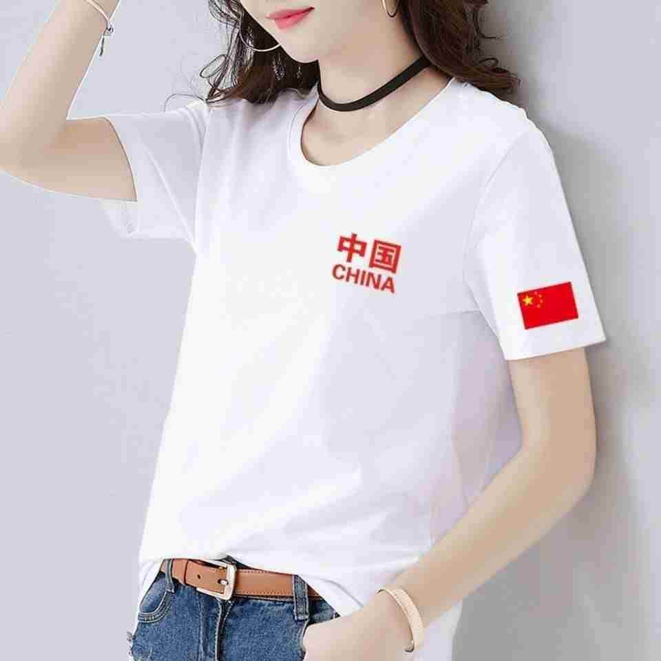 国服印字中国风t恤团队服爱国衣t恤男女纯棉短袖表演服女高品质夏