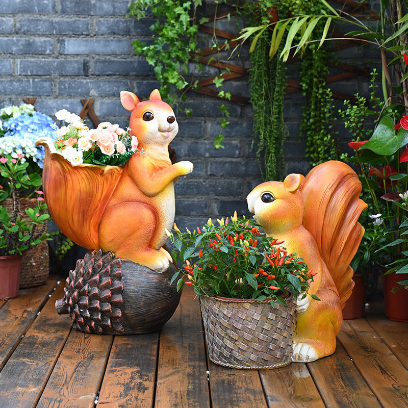 庭院创意松鼠花盆装饰摆件可爱动物造型花盆阳台户外花园造景布置