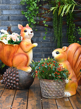 创意可爱小松鼠花盆摆件