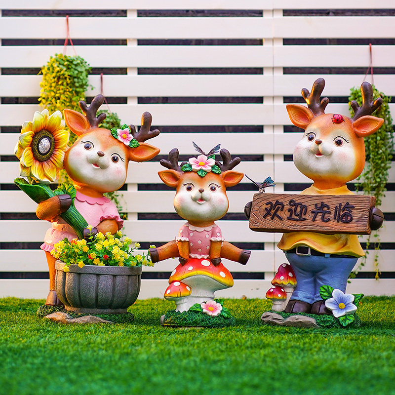 花园造景布置卡通梅花鹿花盆阳台幼儿园造景布置户外庭院装饰摆件